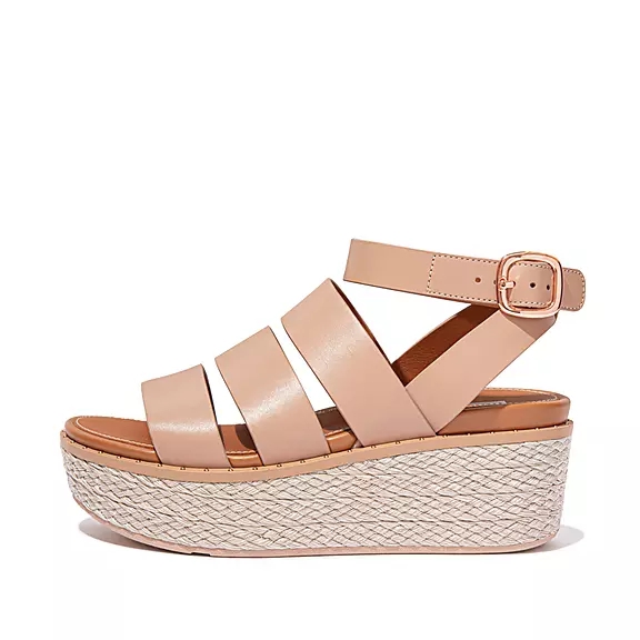 FitFlop ELOISE Espadrille Läder Sandaletter Med Kilklack Beige | 30585071