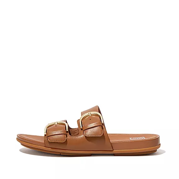 FitFlop GRACIE Spännen Läder Tofflor LjusBruna | 91066561