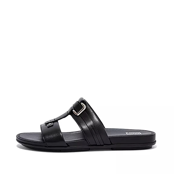 FitFlop GRACIE Stud-Spännen Läder Tofflor Svarta | 47956152