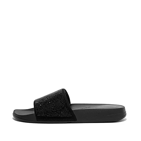 FitFlop IQUSHION Vatten-Resistant Crystal Tofflor Svarta | 71140629