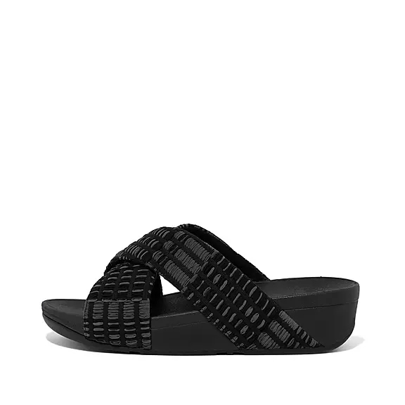 FitFlop LULU Art-Denim Cross Tofflor Svarta | 86504296