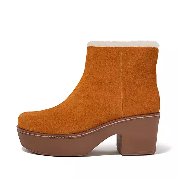 FitFlop PILAR Shearling-Fodrade Mocka Platform Stövletter LjusBruna | 52887907