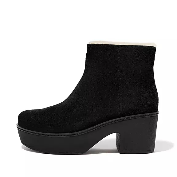 FitFlop PILAR Shearling-Fodrade Mocka Platform Stövletter Svarta | 67934261