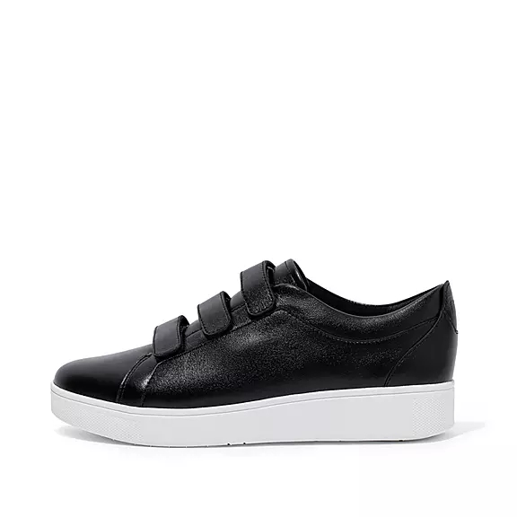 FitFlop RALLY Rem Metallic Läder Sneakers Svarta | 23035521