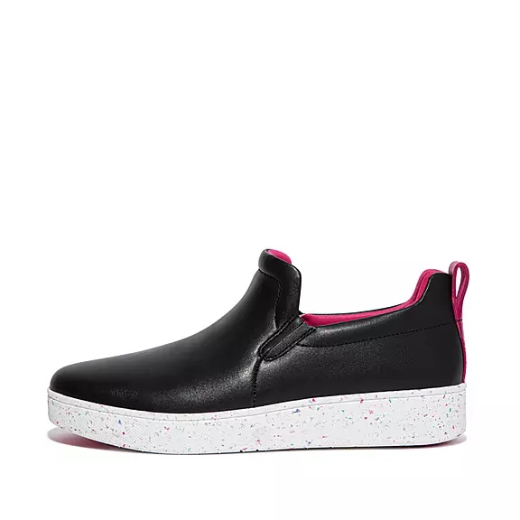 FitFlop RALLY Speckle-Sole Läder Skate Sneakers Svarta | 36530923