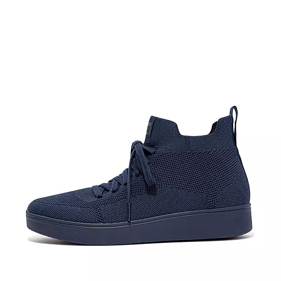 FitFlop RALLY Vatten-Resistant Knit High-Top Sneakers Marinblå | 83622314