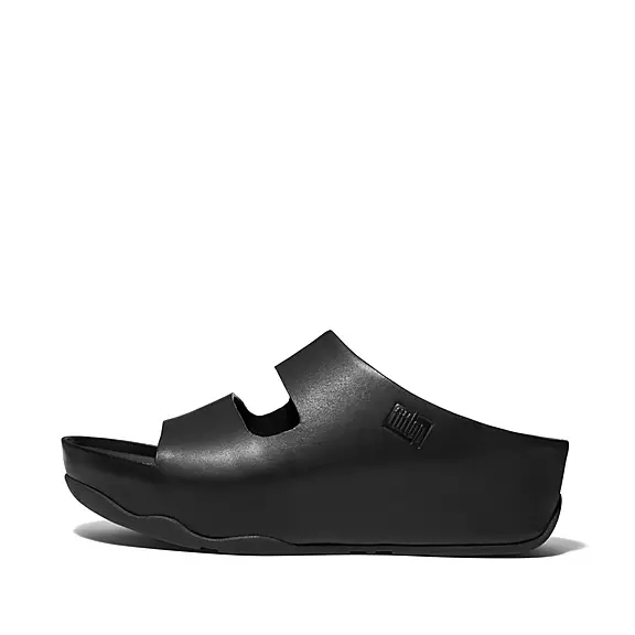 FitFlop SHUV Two-Bar Läder Tofflor Svarta | 44276247
